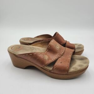 B1 Dansko Women Brown Leather Heels Wedge Sandals Shoes Sz 40/ 9
